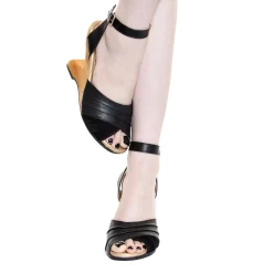Lucky Lou Shoes Black Leatherette Boom Boom Wedges
