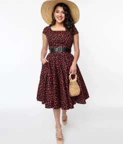 Magnolia Place Black & Cherry Anna Swing Dress