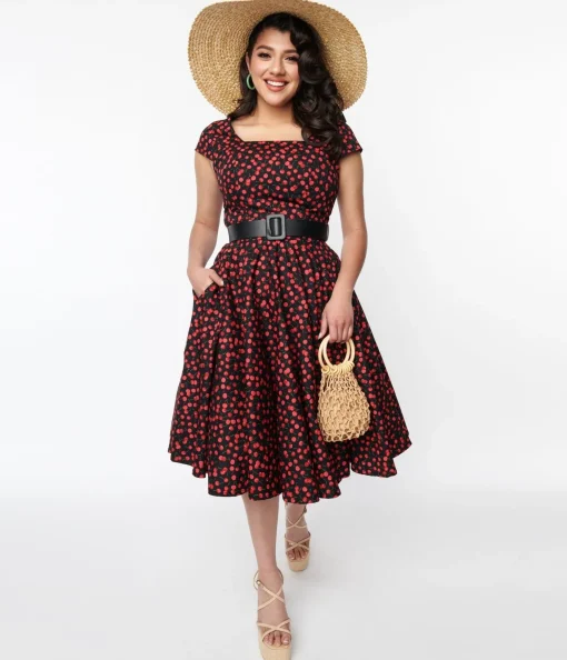 Magnolia Place Black & Cherry Anna Swing Dress