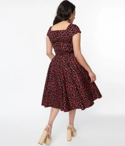 Magnolia Place Black & Cherry Anna Swing Dress