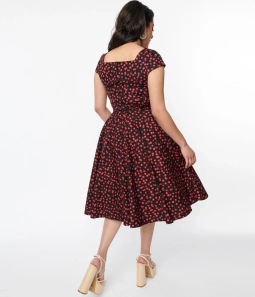 Magnolia Place Black & Cherry Anna Swing Dress