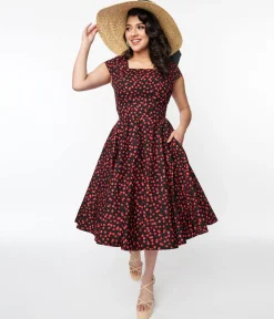 Magnolia Place Black & Cherry Anna Swing Dress