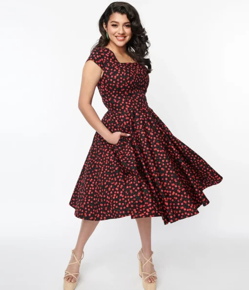 Magnolia Place Black & Cherry Anna Swing Dress