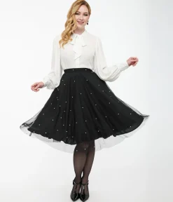 Magnolia Place Black & Faux Pearl Sally Swing Skirt