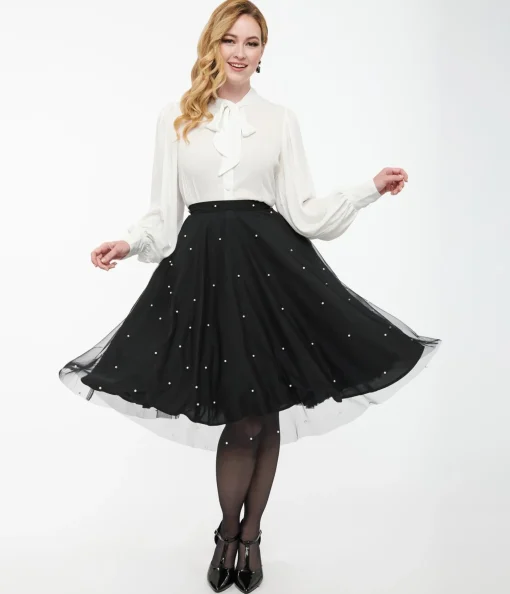 Magnolia Place Black & Faux Pearl Sally Swing Skirt