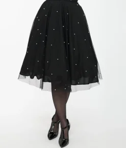 Magnolia Place Black & Faux Pearl Sally Swing Skirt