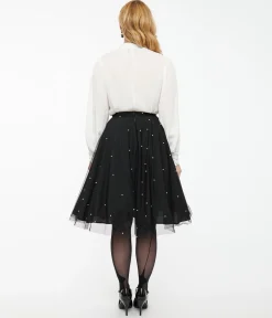 Magnolia Place Black & Faux Pearl Sally Swing Skirt