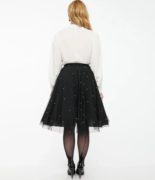Magnolia Place Black & Faux Pearl Sally Swing Skirt