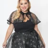 Magnolia Place Plus Size Black Spiderweb Capelet