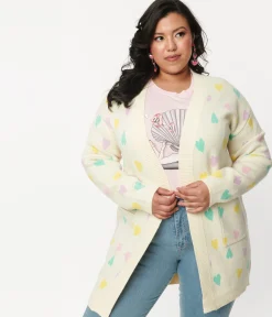 Magnolia Place Plus Size Cream & Pastel Hearts Cardigan