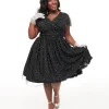 Magnolia Place Plus Size 1950s Black Faux Pearl Swing Dress
