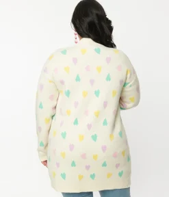 Magnolia Place Plus Size Cream & Pastel Hearts Cardigan