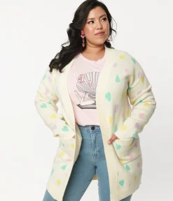 Magnolia Place Plus Size Cream & Pastel Hearts Cardigan