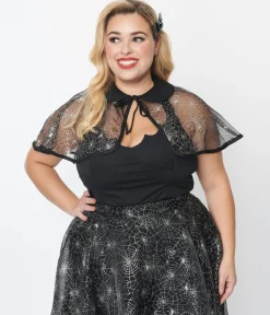 Magnolia Place Plus Size Black Spiderweb Capelet