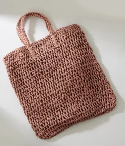 Mauve Pink Straw Tote Bag
