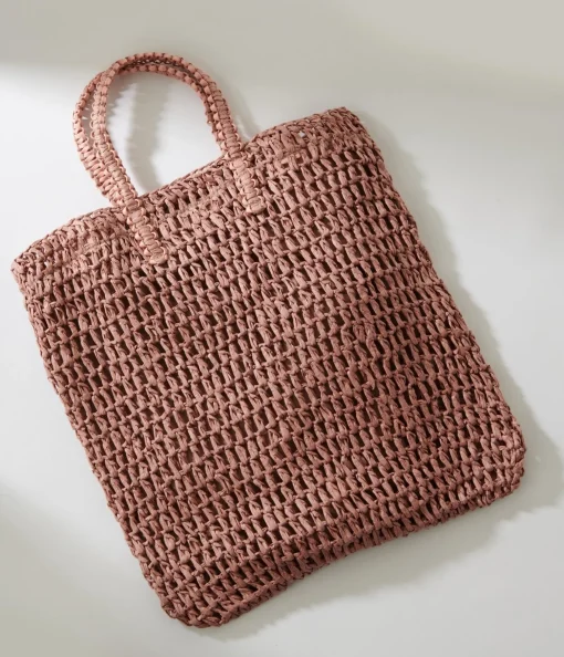 Mauve Pink Straw Tote Bag