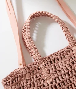 Mauve Pink Straw Tote Bag