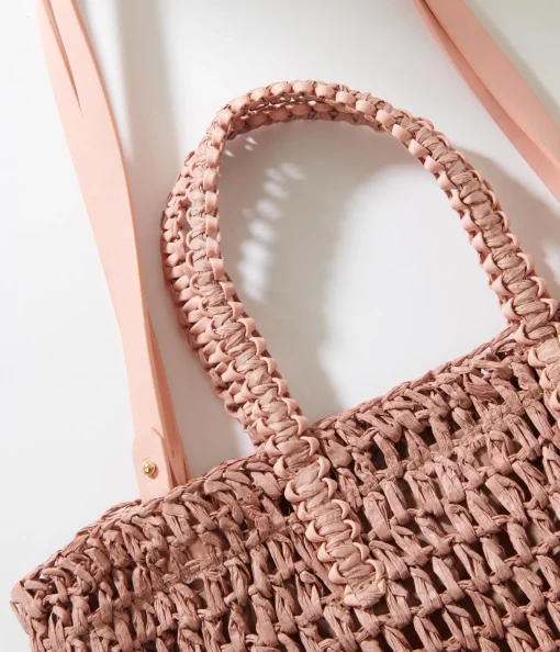Mauve Pink Straw Tote Bag