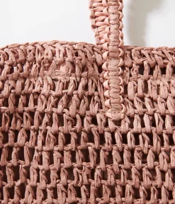Mauve Pink Straw Tote Bag