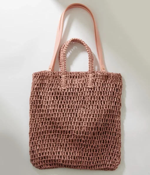 Mauve Pink Straw Tote Bag