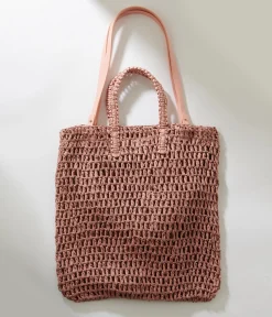 Mauve Pink Straw Tote Bag