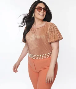 Metallic Copper Ribbed Blouse
