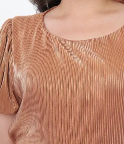 Metallic Copper Ribbed Blouse