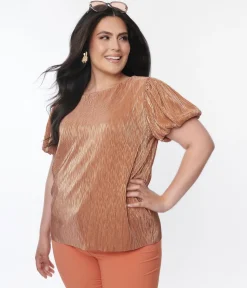 Metallic Copper Ribbed Blouse