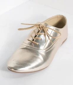 Metallic Gold Classic Lace Up Flats