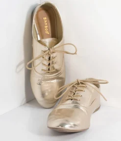 Metallic Gold Classic Lace Up Flats