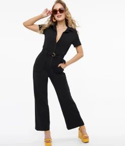 Miracle Eye 1960s Black California Shake Belted Jumpsuit