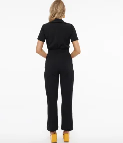 Miracle Eye 1960s Black California Shake Belted Jumpsuit