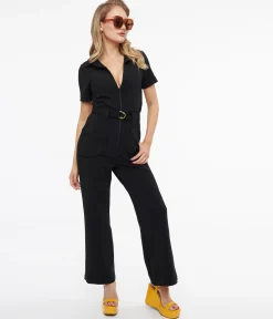 Miracle Eye 1960s Black California Shake Belted Jumpsuit