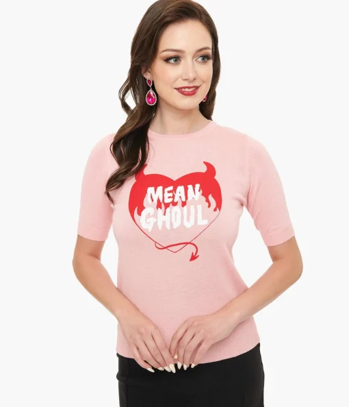Mischief Made Pink Mean Ghoul Short Sleeve Sweater