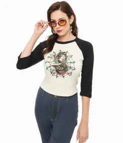 Mischief Made White & Black The Outlaw Lady Cat Cropped Graphic Tee