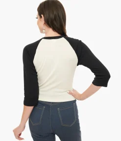 Mischief Made White & Black The Outlaw Lady Cat Cropped Graphic Tee