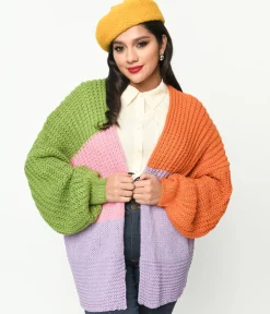 Multicolor Color Block Open Cardigan