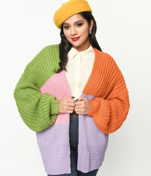 Multicolor Color Block Open Cardigan