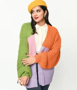 Multicolor Color Block Open Cardigan