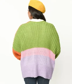 Multicolor Color Block Open Cardigan
