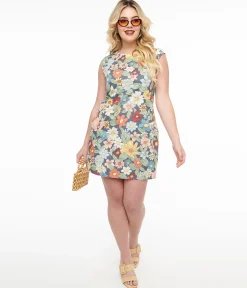 Multicolor Floral Watercolor Print Shift Dress