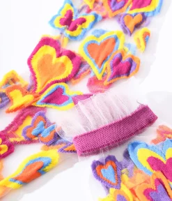 Multicolor Hearts Sheer Ruffle Crew Socks