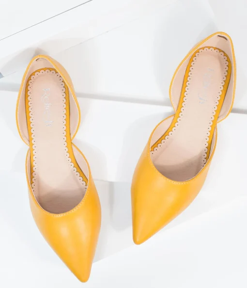 Mustard Leatherette Pointed Toe Flats