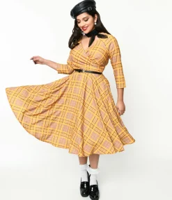 Mustard Yellow Plaid Kacee Swing Dress
