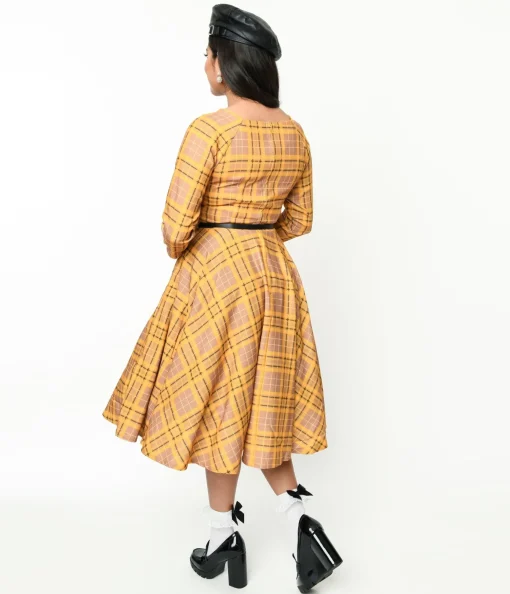 Mustard Yellow Plaid Kacee Swing Dress