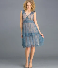 Nataya 1920s Style Sapphire & Nude Flapper Dress