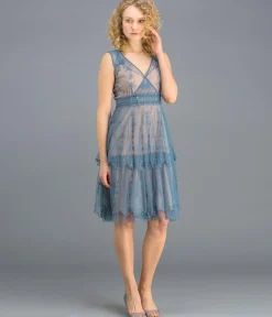 Nataya 1920s Style Sapphire & Nude Flapper Dress