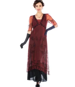 Nataya 1920s Style Wine & Black Flapper Dress