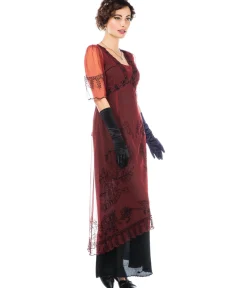 Nataya 1920s Style Wine & Black Flapper Dress