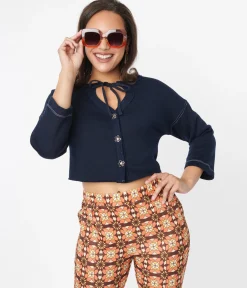Navy Floral Button Cropped Petunia Cardigan
